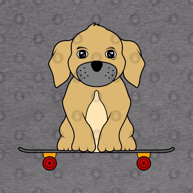 Little dog is sitting on a skateboard by Markus Schnabel